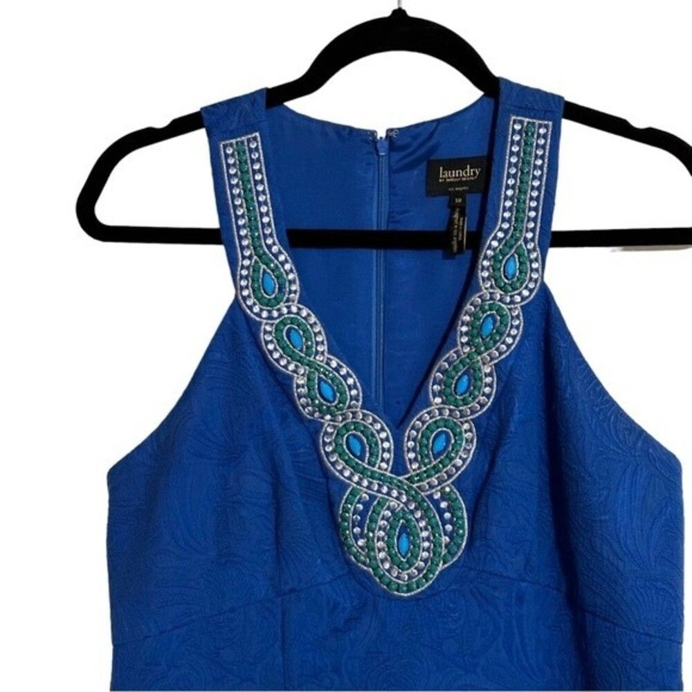 Laundry By Shelli Segal Jacquard Jewel Embellished Sheath Dress Sz 10 - Picture 3 of 11